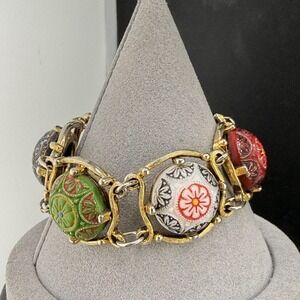 Vintage Celebrity Bracelet‎ Moroccan Matrix By D&E Gold Tone Signed 7"